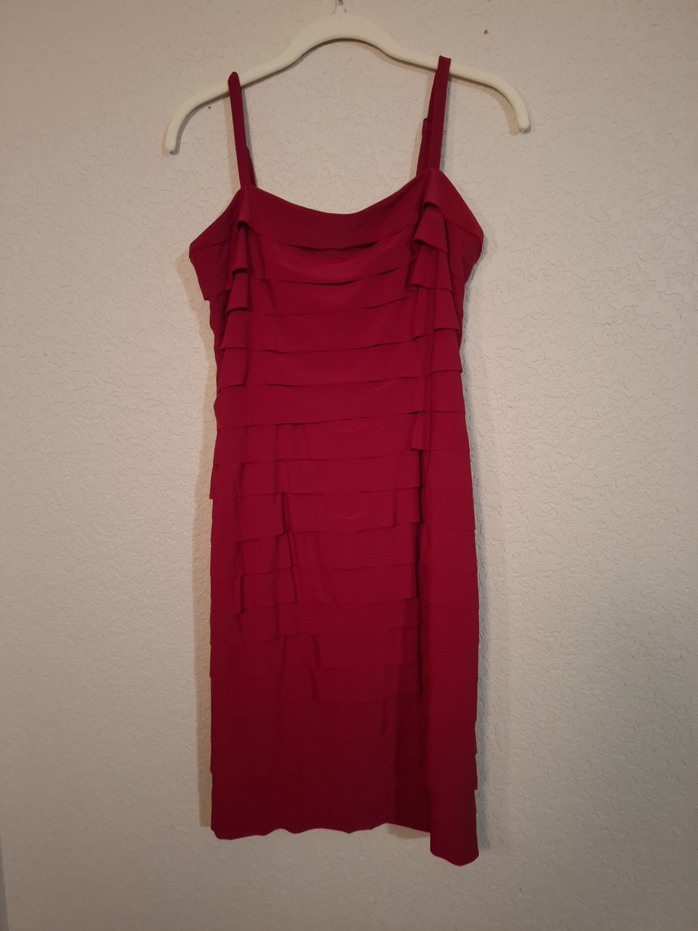 Evan Picone Hot Pink Tiered Ruffle Spaghetti Strap Mini Dress